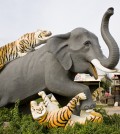 Elephant fighting Tigers statue in Kompong Thom