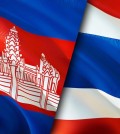 Cambodia and Thailand flags. 3D Waving flag design. Cambodia Thailand flag, picture, wallpaper. Cambodia vs Thailand image,3D rendering. Cambodia Thailand relations alliance and Trade,travel,tourism